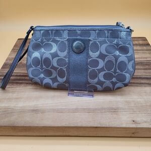 Coach Large Gray Signature Logo Patterned Wristlet, EUC